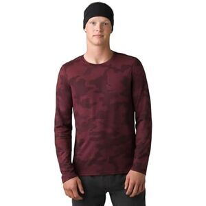 Prana Prospect Heights Graphic Long Sleeve Yoga Shirt, Men's XL, Burgundy Camo